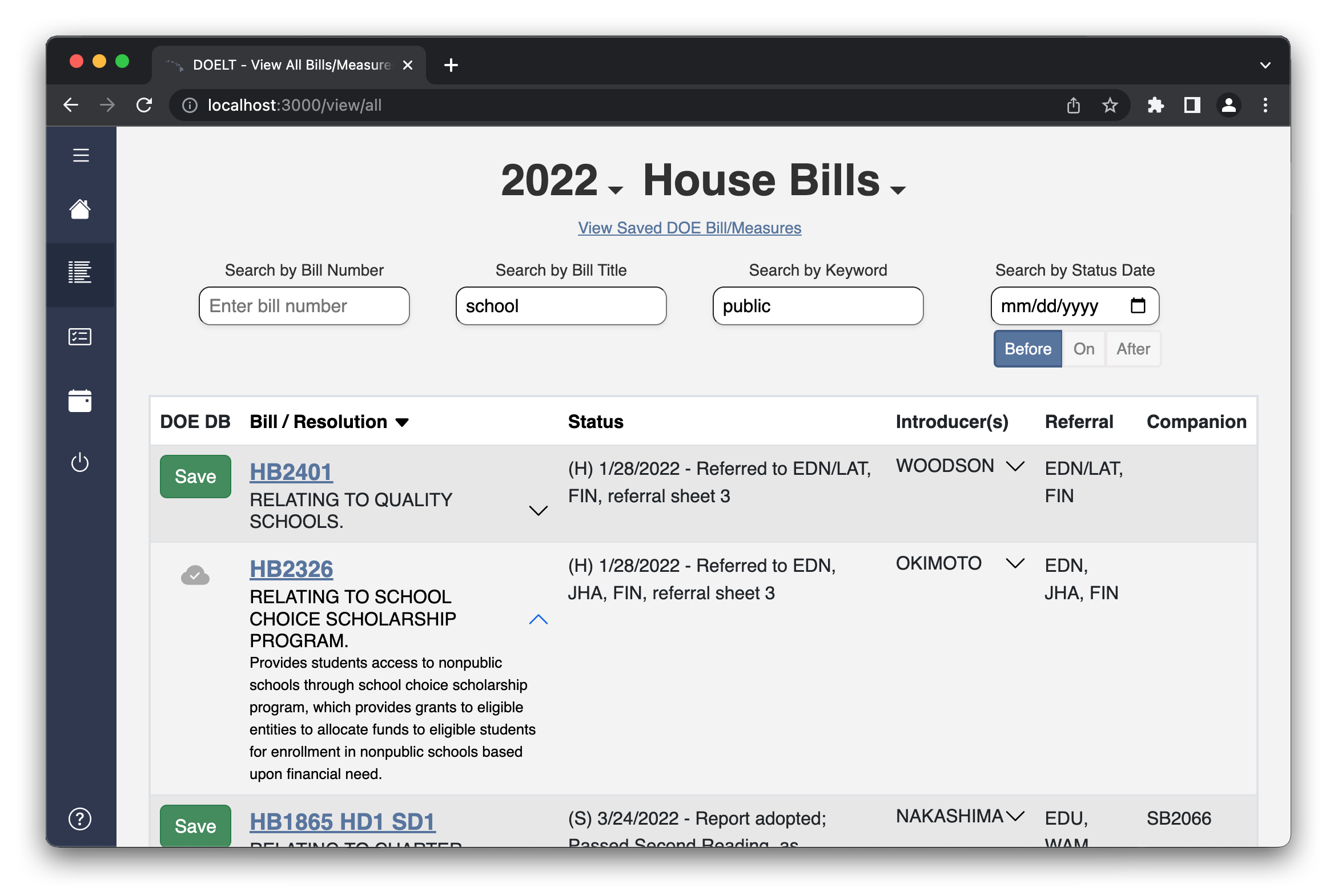 View All Bills Page